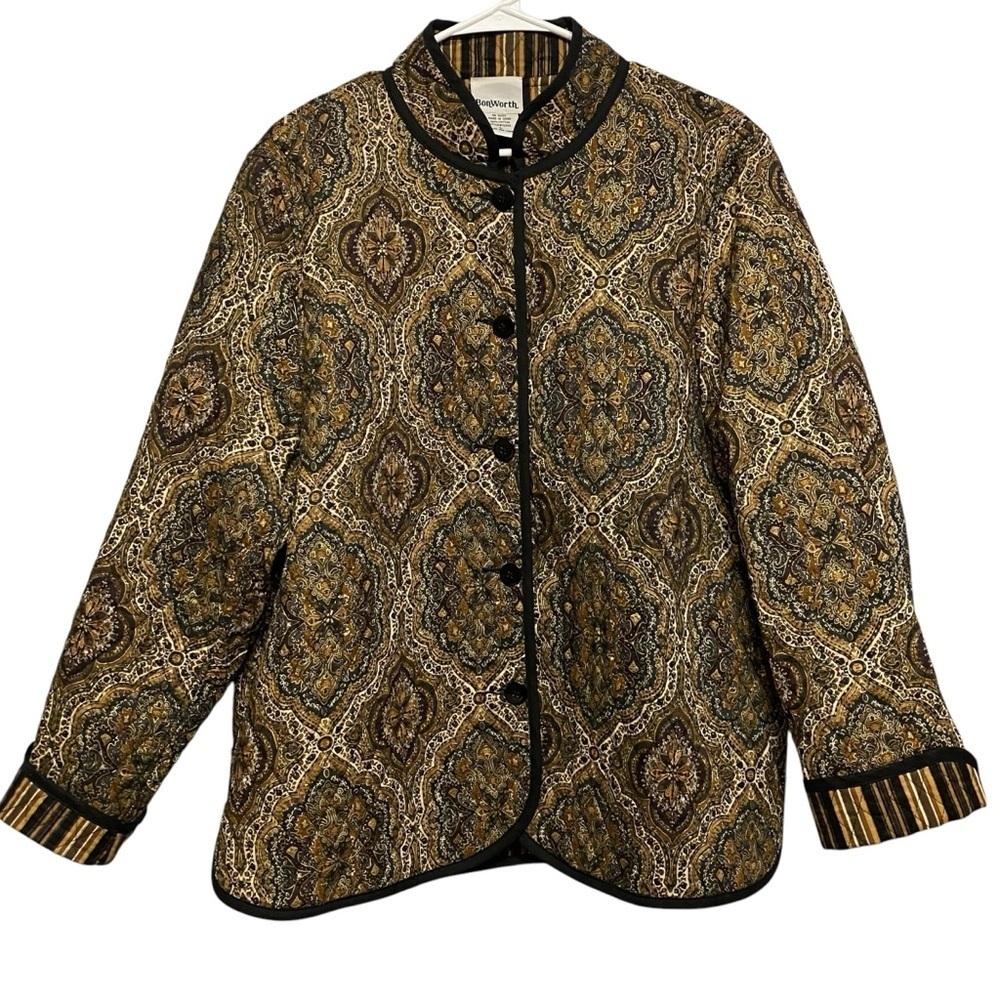 VTG y2k BonWorth Floral Stripe Cotton Quilted Reversible Jacket Size Large